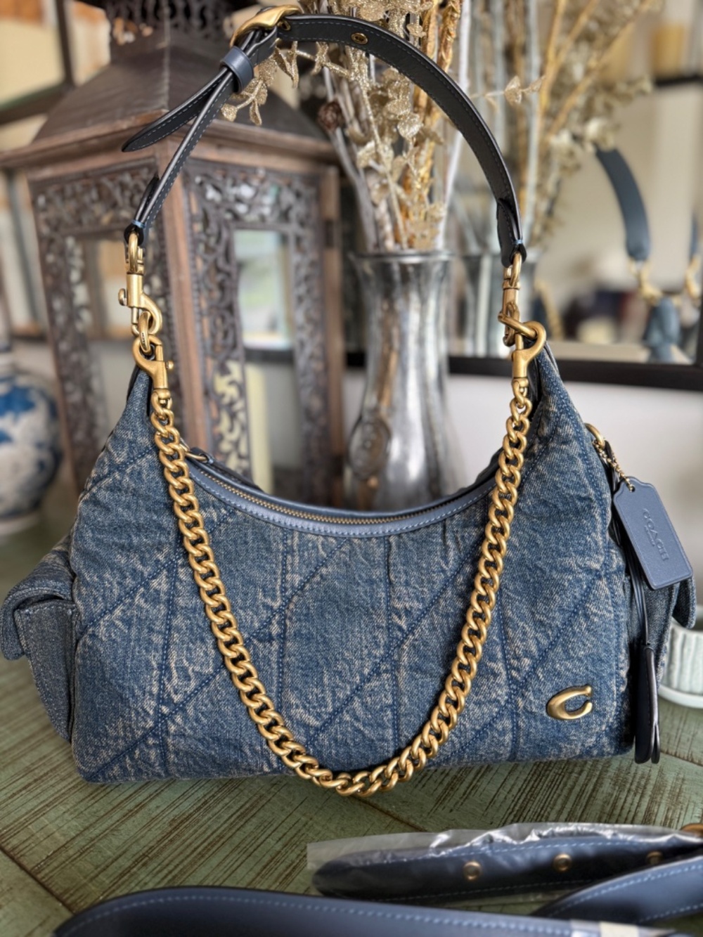 Coach Pocket Juliet Bag 30 In Regenerative Cotton Denim With Quilting
